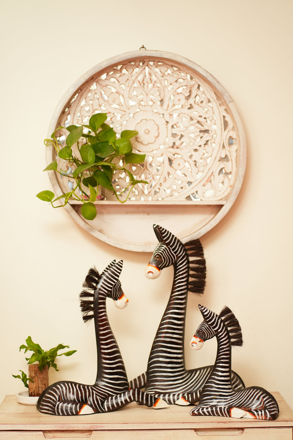 TIMBER KALA'S RESTING ZEBRA HERD FOR DECOR - SET OF 3 PC'S