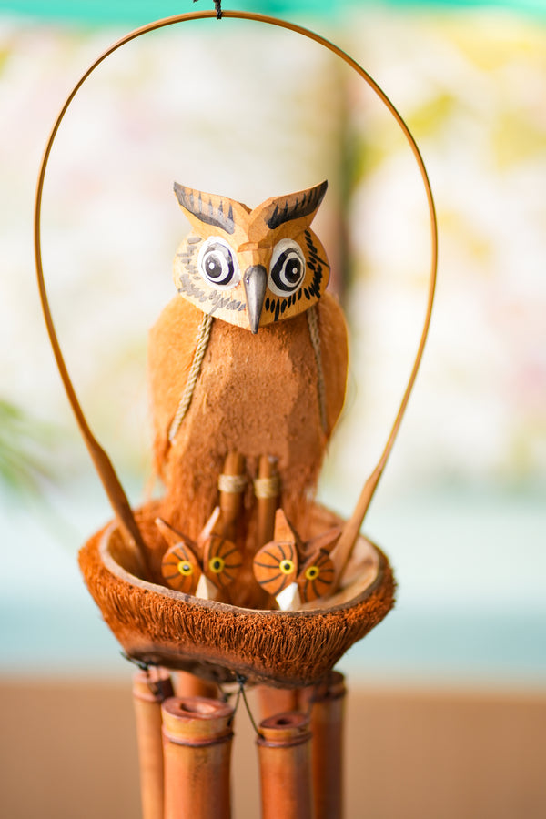 TIMBER KALA’S OWL BIG WITH OWLETS CELESTIAL CHIMES FOR OUTDOORS