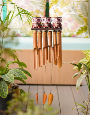 TIMBER KALA’S OWLS 3 CELESTIAL CHIMES FOR OUTDOORS