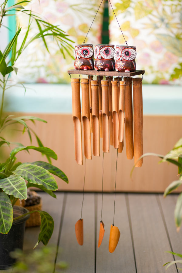 TIMBER KALA’S OWLS 3 CELESTIAL CHIMES FOR OUTDOORS