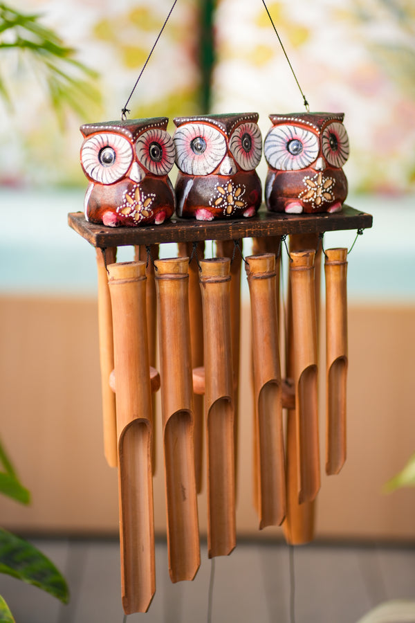 TIMBER KALA’S OWLS 3 CELESTIAL CHIMES FOR OUTDOORS