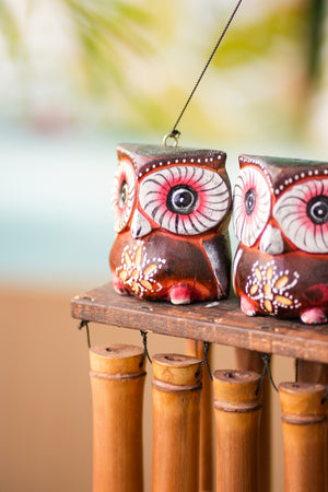 TIMBER KALA’S OWLS 3 CELESTIAL CHIMES FOR OUTDOORS